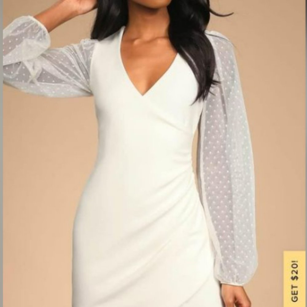 Lulus Ivory Balloon Sleeve Bodycon Mini Dress - Medium